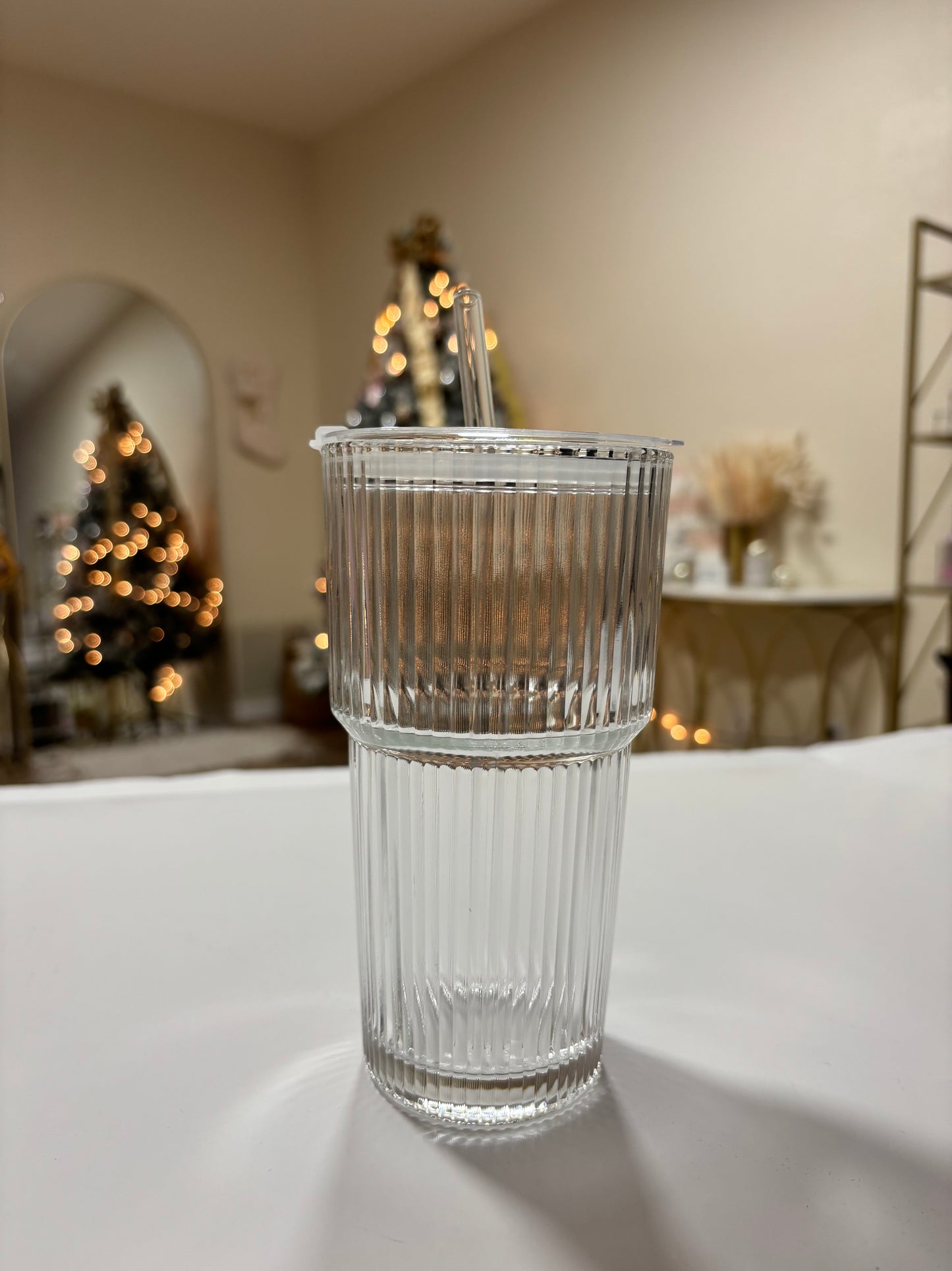 Esthetic glass cup with glass straw