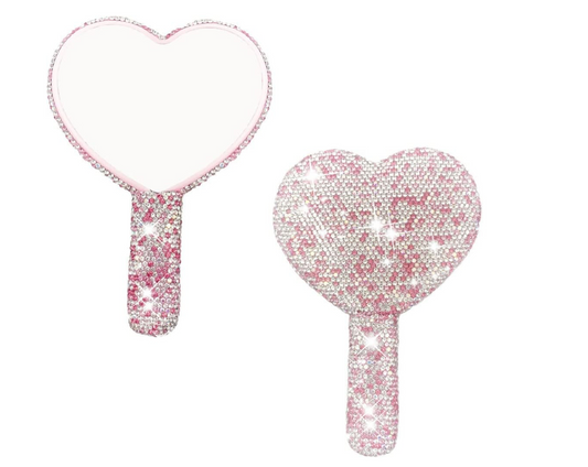 Sparkling Rhinestone Heart Shaped Handheld Mirror