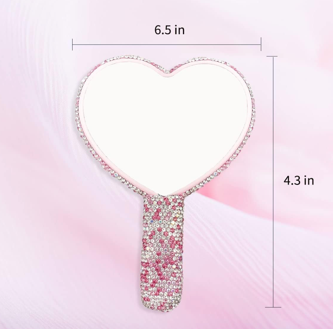 Sparkling Rhinestone Heart Shaped Handheld Mirror