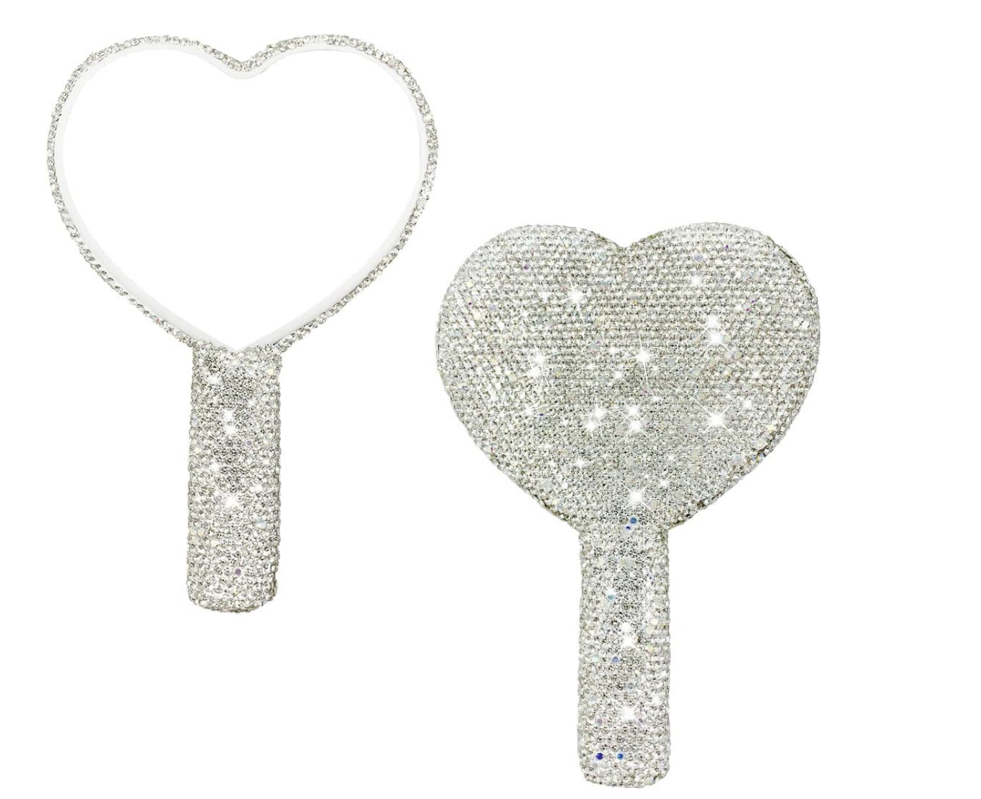 Sparkling Rhinestone Heart Shaped Handheld Mirror